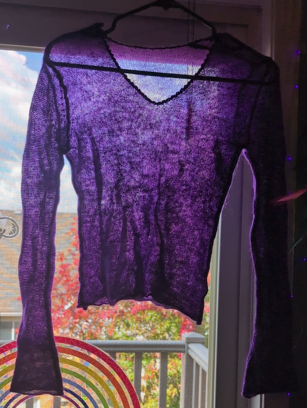 H&M Sheer Purple V-Neck Long Sleeve Sweater